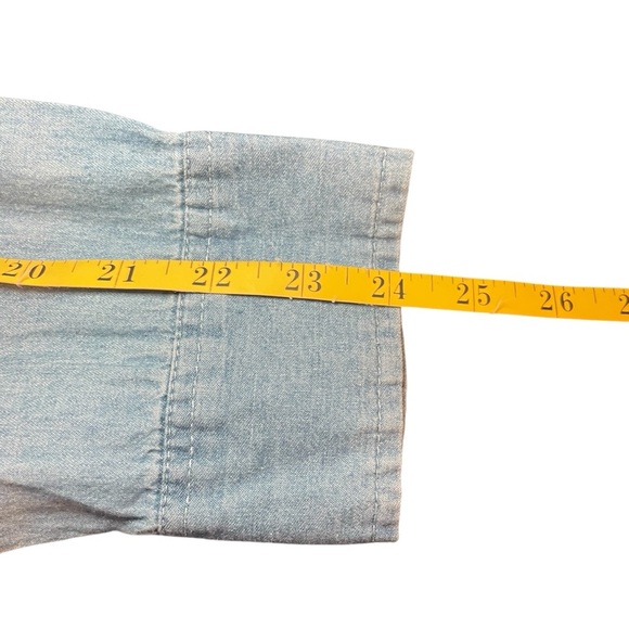 Wrangler Retro Boyfriend Style Embroidered Pearl Snap Chambray Top Large Western - Picture 12 of 12